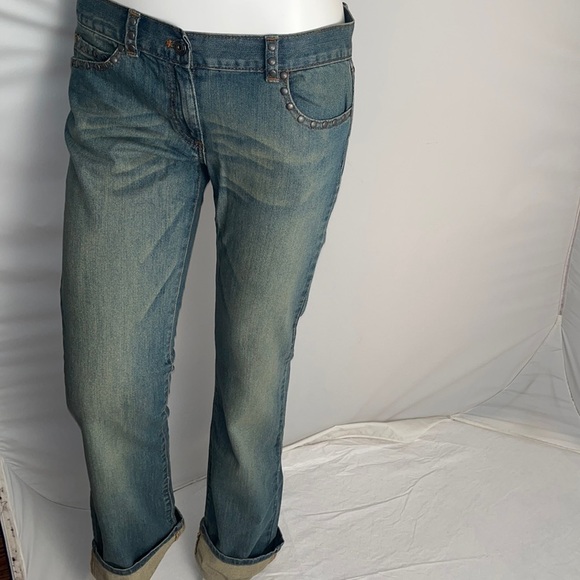 Moschino Cheap and Chic distressed studded cuffed straight blue jeans 10 - Picture 5 of 14